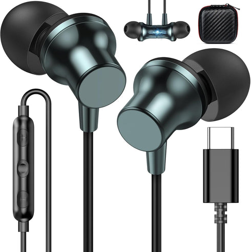 USB C Headphone with Microphone Wired Earbuds for iPhone 15 Pro Galaxy Z Flip Fold 6 A35 S23 Ultra Magnetic in-Ear Noise Canceling Type C Earphone...