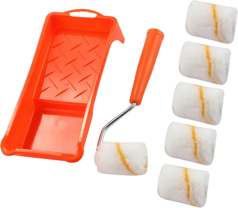 Paint Roller, 2 Inch Small Fine Finish Paint Roller Kit with Tray - Mini Roller Frame,Microfiber Roller Covers,Mini Acrylic Fiber Trim Brush House...