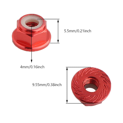 8PCS Flange M4 Lock Nuts Serrated Nylon Self-Tightening Aluminum M4 Wheel Hardware for Axial HPI TLR ECX Model RC Car Vehicles Upgraded Replacemen...