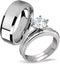MABELLA His Hers Stainless Steel Men's Band Women Cubic Zirconia Round Cut Wedding Engagement Ring Set...