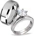 MABELLA His Hers Stainless Steel Men's Band Women Cubic Zirconia Round Cut Wedding Engagement Ring Set...