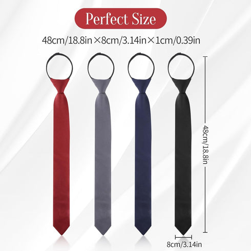 4 pc 3-in-1 Pre-tied Shirt Ties for Men - Black Solid Uniform with Zipper - Formal Adjustable Neck Strap Necktie...