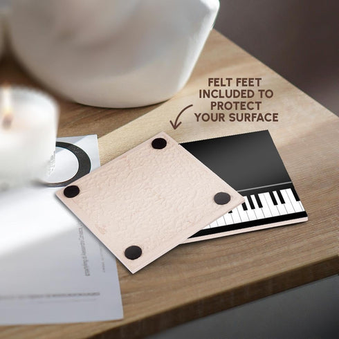 3dRose CST_112947_3 Black Piano Edge-Baby Grand Keyboard Music Design for Pianist Musical Player Musician Gifts-Ceramic Tile Coasters, Set of 4...
