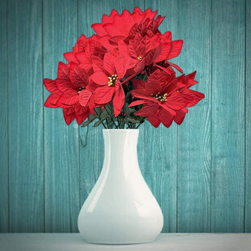 BANBERRY DESIGNS Poinsettia Picks - Set of Poinsettias Stems - 7 Red Christmas Flowers Each - 11" H - Poinsettia Flower Bunch for Decorations - Ho...