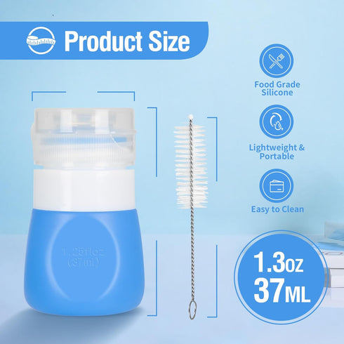 Squeeze Salad Dressing Bottles with Cleaning Brush | Portable Sauce Bottle Condiment Bottles | Dressing to Go for Lunch | 1.3 OZ, Set of 4 | Food-...