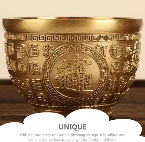 Feng Shui Treasure Bowl: Chinese Fortune Money Bowl Brass Cornucopia Bowl Feng Shui Treasure Basin Wealth Bowl Golden Offering Bowl Table Centerpi...