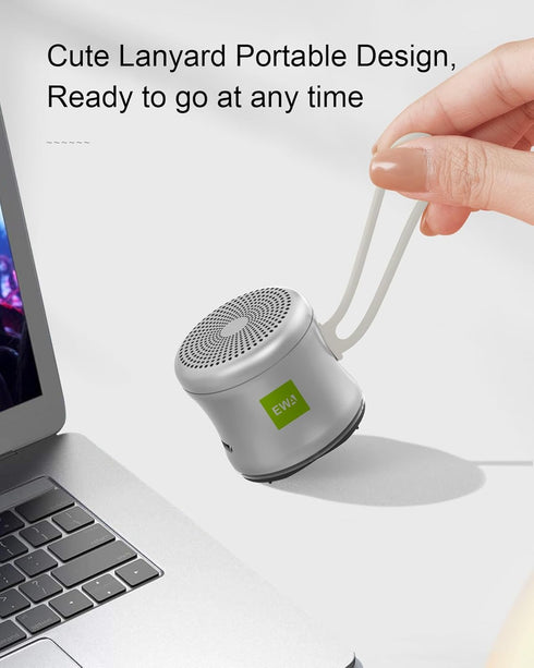EWA A119 Mini Bluetooth Speaker with Lanyard, Small speaker with Bass Radiator, IPX7 Waterproof, Tiny but Powerful, Super Cute Metal Wireless Port...