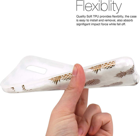 JAHOLAN Compatible iPhone Xs Max Case Shiny Rose Gold Pineapples Marble Design Clear Bumper TPU Soft Rubber Silicone Cover Phone Case for iPhone X...