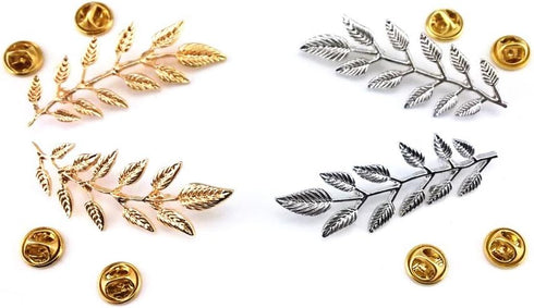 yueton?2 Pairs Metal Golden and Silver Leaves Brooch Suit Shirt Collar Decoration Parts...