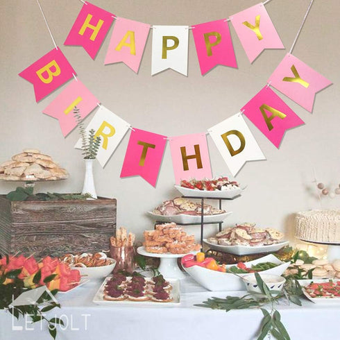 Roseo Pink Happy Birthday Banner Signs Golden Sparkle Funny Birthday Party Supplies for Girls Party Decorations Nursery Decorations 13 Pieces...