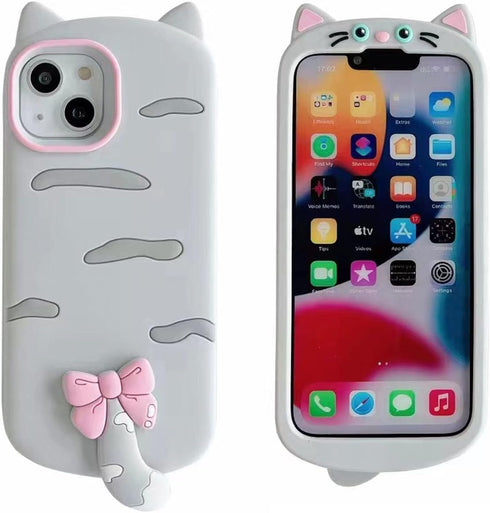 Phone Cover, 3D Cute Kawaii Tail Cat Design Soft Silicone Shockproof Bumper All-Round Strong Protective Phone Case Compatible with iPhone 13 for G...