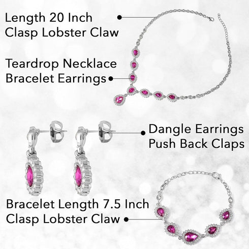 Shop LC Costume Jewelry Set for Women Teardrop Necklace Bracelet Earrings Crystal Bridal Wedding Jewelry Sets for Brides Bridal Necklace 20" & Bra...