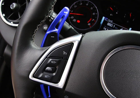 iJDMTOY Blue CNC Billet Aluminum Large Paddle Extensions Compatible with Chevy 2014-2019 C7 Corvette, 2016-up Gen6 Camaro...
