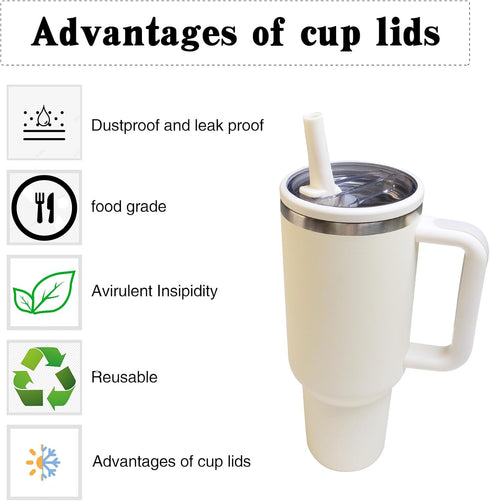 2PCS Tumbler Flip Straw Lid Replacement Fit for Stanley Quencher 40 oz, Leak-Proof, Straw Lid Replacement Fit for HydroJug Traveler,Reusable Tumbl...