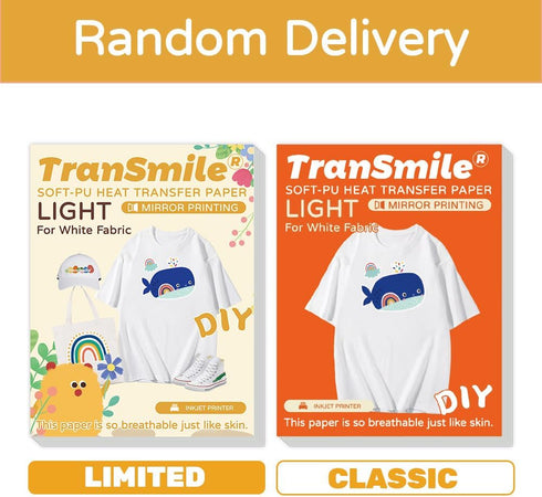 TranSmile PU-Heat Transfer Paper for T Shirts (50 Sheets, 8.5 x 11'') Printable Heat Transfer Vinyl for White Fabrics Iron on Transfers for Inkjet...