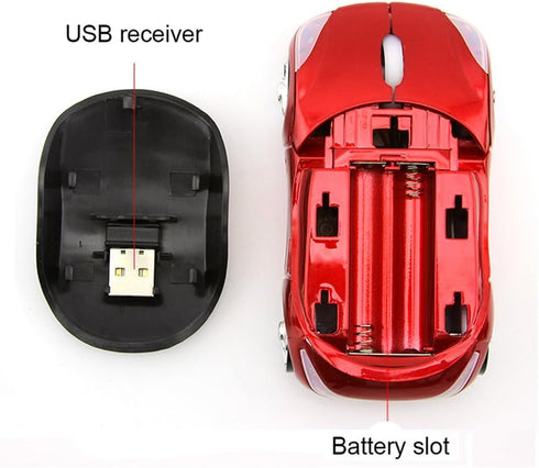 2.4GHz Wireless Mouse Cool 3D Sport Car Shape Ergonomic Optical Mice with USB Receiver for PC Laptop Computer Women Small Hands (Red)...