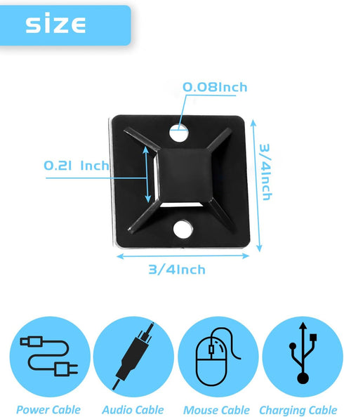3/4" Zip Tie Mounts - 120PCS Self Adhesive Cable Tie Mounts Wire Cable Anchors Squares Holders for Cable Management Outdoor Indoor (120PCS- 3/4INC...