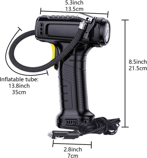 Tire Inflator Portable Air Compressor, Pump for Car Tires, Handheld Air Pump, Air Compressor Car Tire Pump, Tire Inflator with Pressure Gauge, LED...