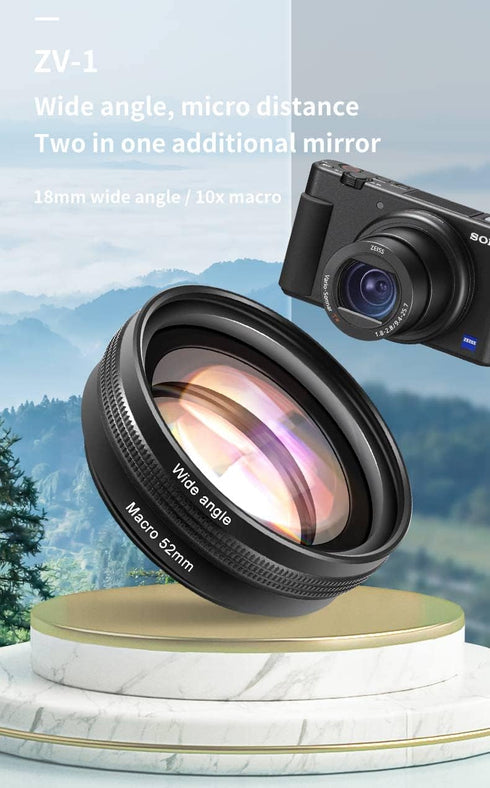 18 mm Wide Angle Macro Combined Additional Camera Lens for 52mm Lens Sony ZV1 RX100M7 / Canon G7X Lens Accessories (Black)...