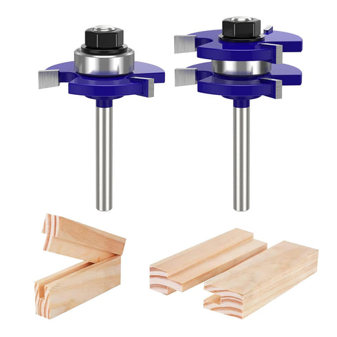 Tongue and Groove Router Bit Set of 2 Pieces 1/2 Inch Shank Router Bits 3 Teeth Adjustable T Shape Wood Milling Cutter Router Bits Sets for Woodwo...