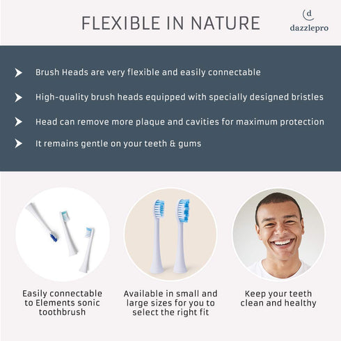 Elements Toothbrush Heads - Compatible with Elements Sonic Toothbrush, Small, Firm Bristles, Small (Pack of 3)...