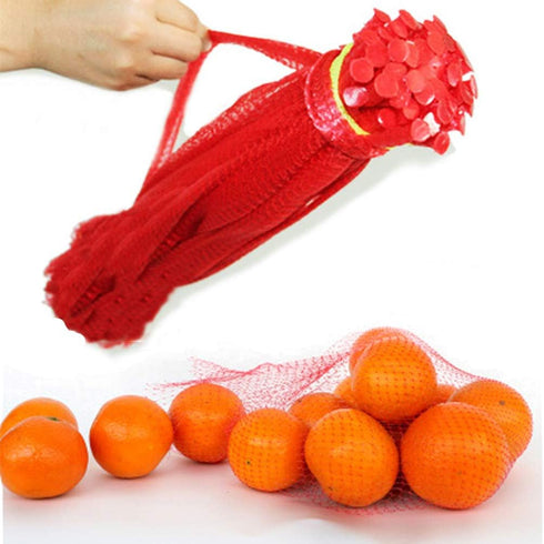 100 Pack 20'' Mesh Nylon Netting with Loop-Style Closures, Red Reusable Nylon Mesh Net Produce Grocery Toys Fruits Vegetables Storage Poly Bags, S...