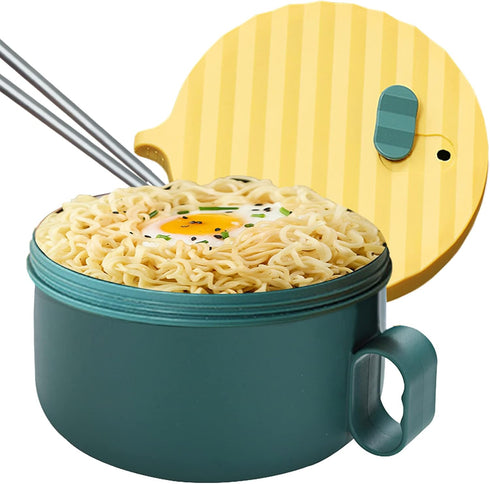 Microwave Ramen Bowl Ramen Cooker with Handles Noodle Bowls with Lid and Chopsticks Dishwasher Safe for Home Office College Dorm Room(Yellow & Gre...