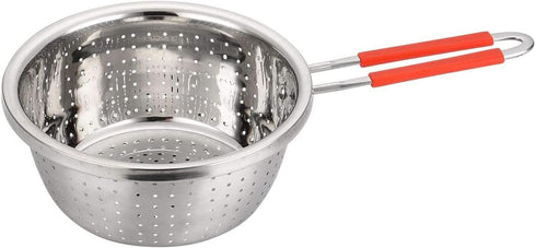 Stainless Steel Perforated Metal Colander Strainer with Long Red Handle Sieve Sifters Use for Kitchen Food Pasta Noodles Spaghetti Vegetables Silv...