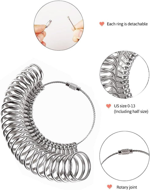 Meowoo Metal Ring Sizer Measuring Tool with Magnifier, Metal Ring Guage for Ring Measurer and Ring Sizer Clear and Intuitive Reading. Plastic Ring...