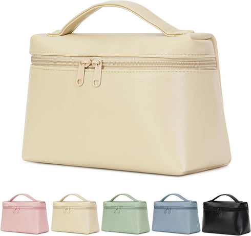 Wandering Nature Cosmetic Bag Makeup Toiletry Pouch for Women with Portable Flip & Double Zipper for Travel Toiletry Bag, Beige...