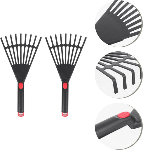 Lawn Rake Head Hand Rake Garden Tool, 2PCS Plastic Hand Rake Soil Tiller with Ergonomic Handle, Small Rake for Leaves, Gardening, Cultivating, Loo...