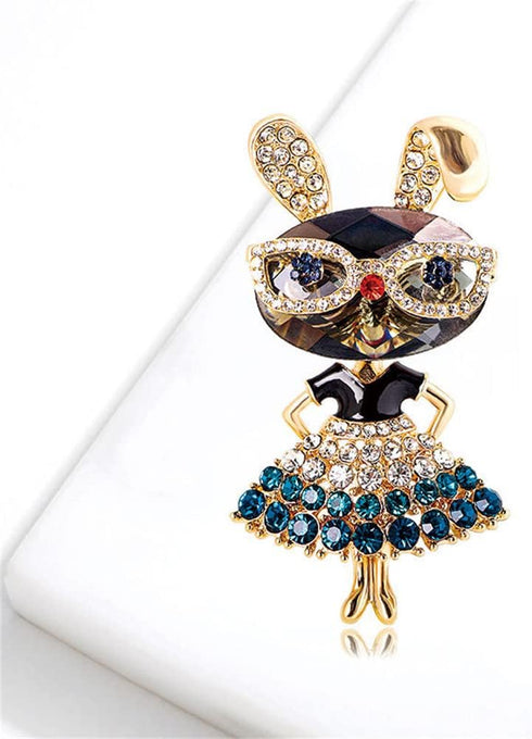 Rhinestone Lady Rabbit Brooch Pin for Women Girls Fashion Crystal Bunny Animal Brooches Lapel Pins Dainty Cute Christmas Graduation Honors Day Eas...