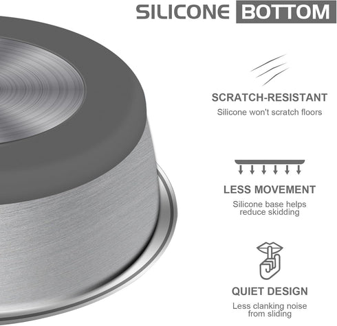 Stainless Steel Anti-Slip Dog Bowls,Non-slip Stainless Steel Pet Bowl with Foot Mat - Perfect for Mess-free Mealtime,Quiet Pet Bowls for Cats and ...