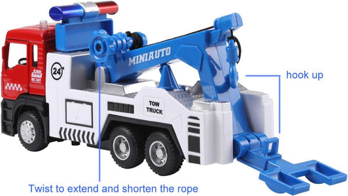haomsj Toy Tow Truck Pull Back Toy Cars Miniature Carrier Truck Toy for Boys and Girls, Lights and Sound...
