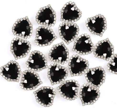 Heart Rhinestones 20pcs Sew on Buttons Embellishments With Diamond, 14mm Flatback, Black...
