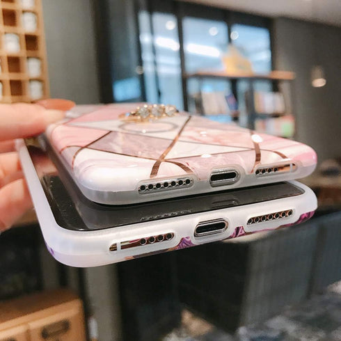 Qokey Compatible for iPhone X/iPhone Xs Case 5.8 inch,Marble Cute Fashion for Women Girls with 360 Degree Rotating Ring Kickstand Soft TPU Shockpr...