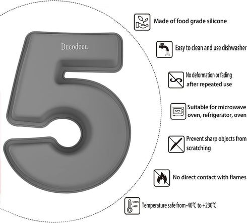 3D Silicone Cake Pans Large Number Cake Mould Novelty Cake Tins DIY Baking Mold for Birthday Wedding Anniversary 10 inch Number of 5 Gray...