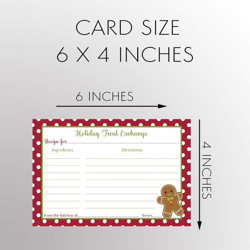 Recipe Cards 4x6 Double Sided 50 count Christmas Cookie Swap Holiday Xmas Baking Treat Exchange Bake Sale Polka Dots Spots Red Green Gingerbread (...