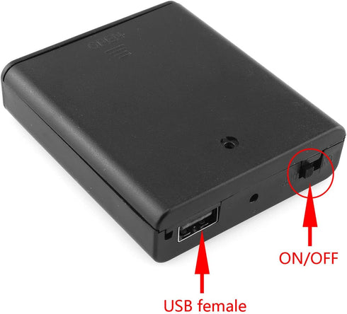 DGZZI 4xAA Battery Box 4 Slots AA Black Battery Storage Cases with Cover ON/Off Switch and USB Female Socket Battery Holder...