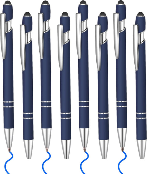 8 Pcs Blue Ink Ballpoint Pen with Stylus Tip 2 in 1 Stylus Ballpoint Pen Metal Pens Stylus Pen for Touch Screens School Office Coworkers (Navy Blu...