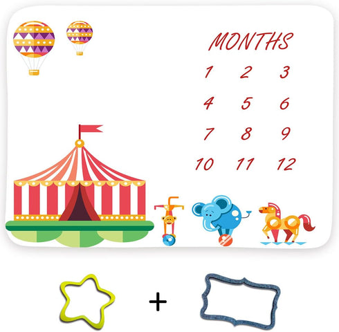 Circus Top Tent Baby Monthly Milestone Blanket, 48x40in Animal Show Hot Air Balloon Blanket Soft Flannel for Newborn Baby Shower, New Mom Gift Bab...
