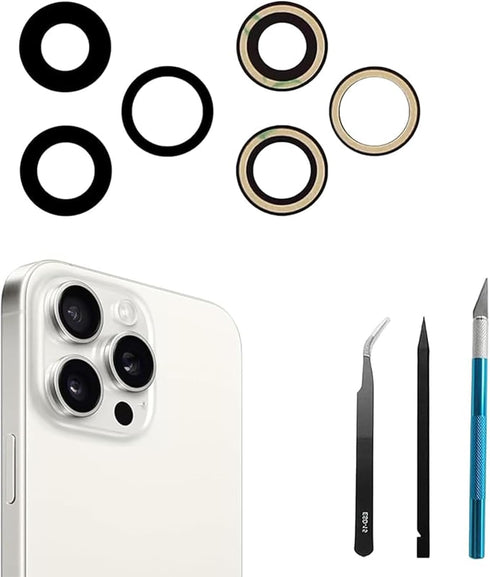 3pcs/Set Camera Lens Replacement for iPhone 15 Pro 6.1 inch Camera Lens Rear Glass Replacement with Pre-Installed Adhesive + Repair Tool Kit, Anti...
