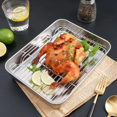 Stainless Steel Roasting Pan, Broiler Pan with Rack Set, Rectangular Roaster Perfect for Cooking and Baking.(9.3 * 6.9 * 2in)...
