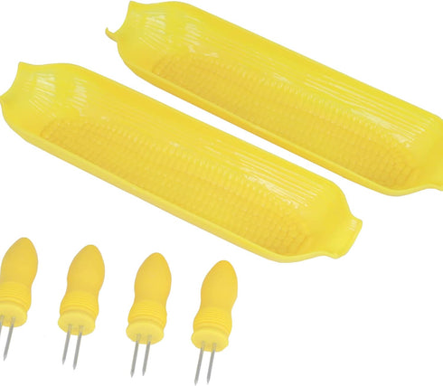 Chef Craft Select Plastic Corn Cob Dishes with Holders, 8.5 inch 2 dishes 4 corn cob holders, Yellow...