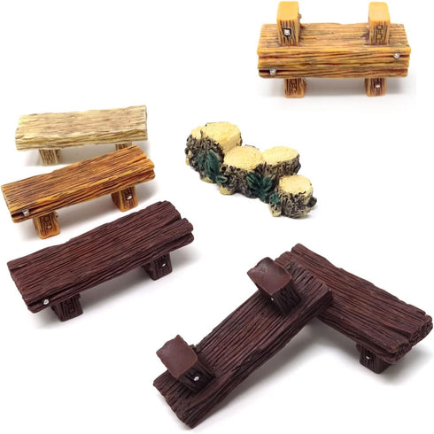 Honbay 8PCS Mini Resin Wooden Style Benches Artificial Root Stump Miniature Fairy Garden Ornaments for Moss Terrariums Landscape Dollhouse Accesso...