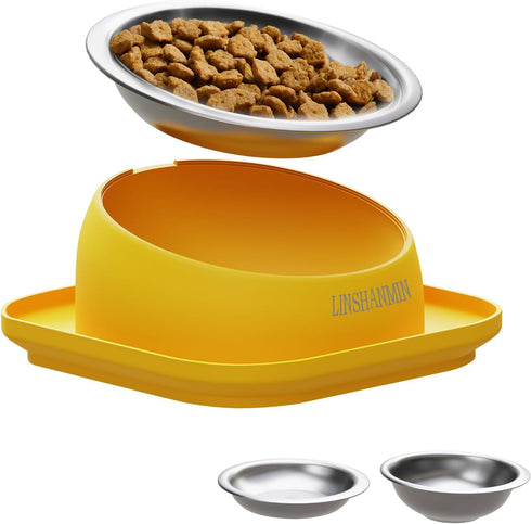 Tilted Cat Food Bowls, Cat Feeding Bowls Whisker Friendly, Raised Cat Bowls for Indoor Cats, Slanted Flat Plastic Feeder Elevated Angled Design, 3...