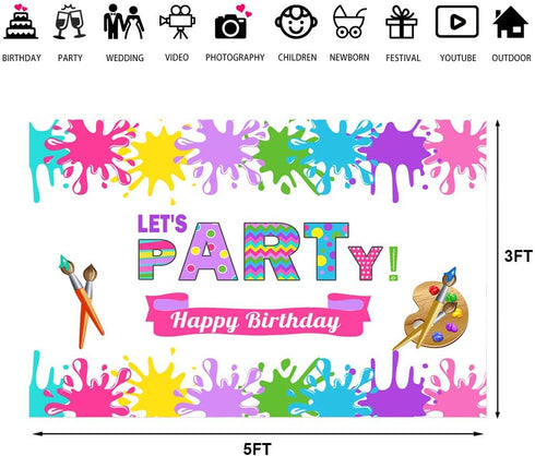 Art Party Theme Birthday Backdrop Let's Paint Background Dress for a Mess Art Graffiti Wall Brush Event Party Decorations Girl Baby Shower Newborn...