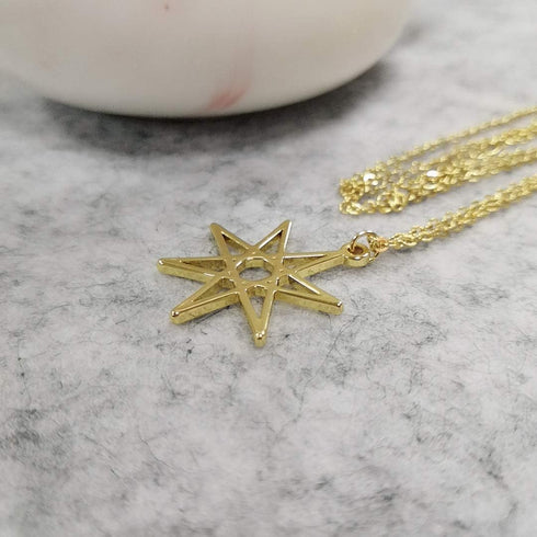 Elven or Faerie Seven Pointed Star Septagram Pendant Necklace Rose Gold Silver Tone...