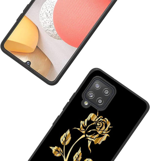 for Galaxy A42 5G Case, Phone Case Silicone Black with Rose Pattern Design Ultra Slim Shockproof Soft TPU Girls Women Protective Cover Skin for Sa...