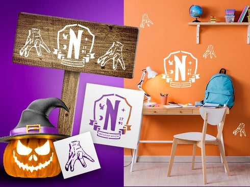Halloween Stencil Kit - 8 Pack Wall Decals, Reusable Stencils, Wooden Crafts, Rock Painting, DIY Decor for Home & Party, Girl, bat, Halloween Insp...